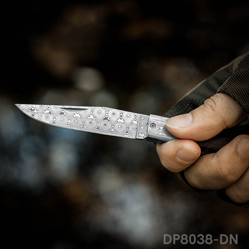 EDC Folding Hunter Damascus Steel Pocket Knife Back Lock Straight Blade with Sheath