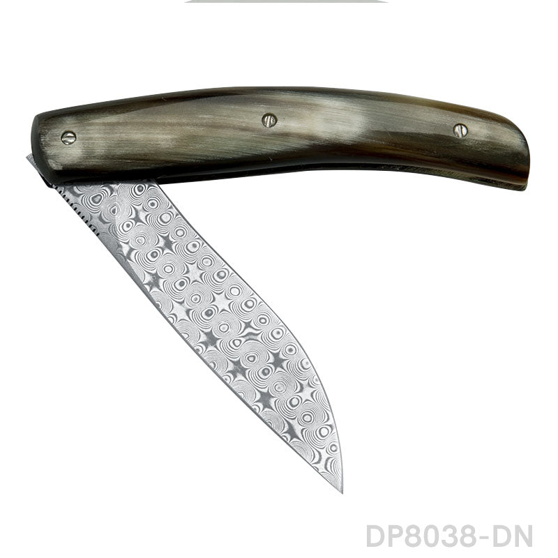 EDC Folding Hunter Damascus Steel Pocket Knife Back Lock Straight Blade with Sheath