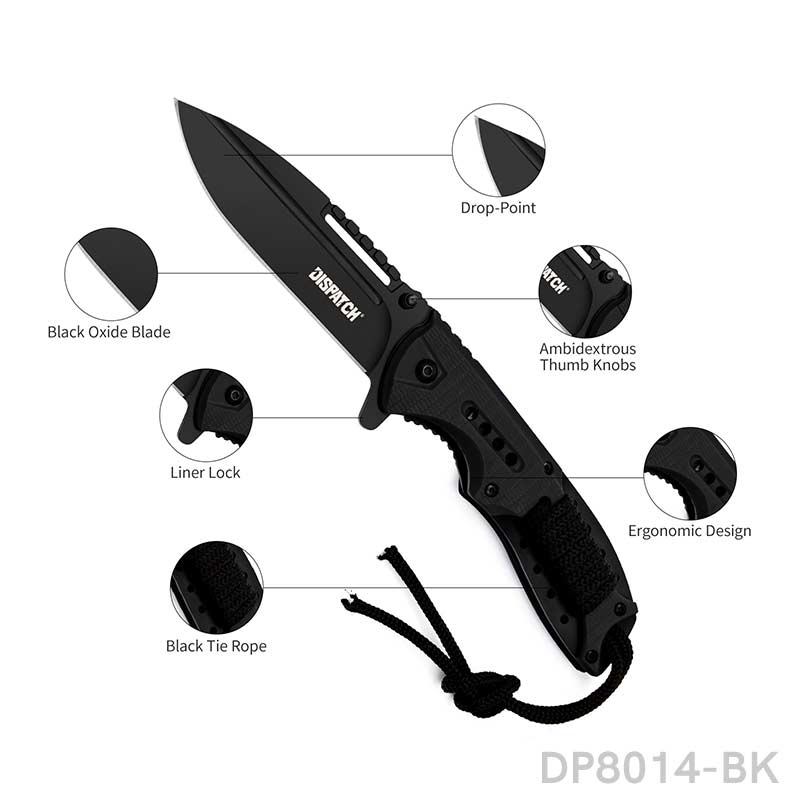 EDC Folding Pocket Uility Knife Spring Assisted Blade with Black Tie Rope - Dispatch Outdoor Life