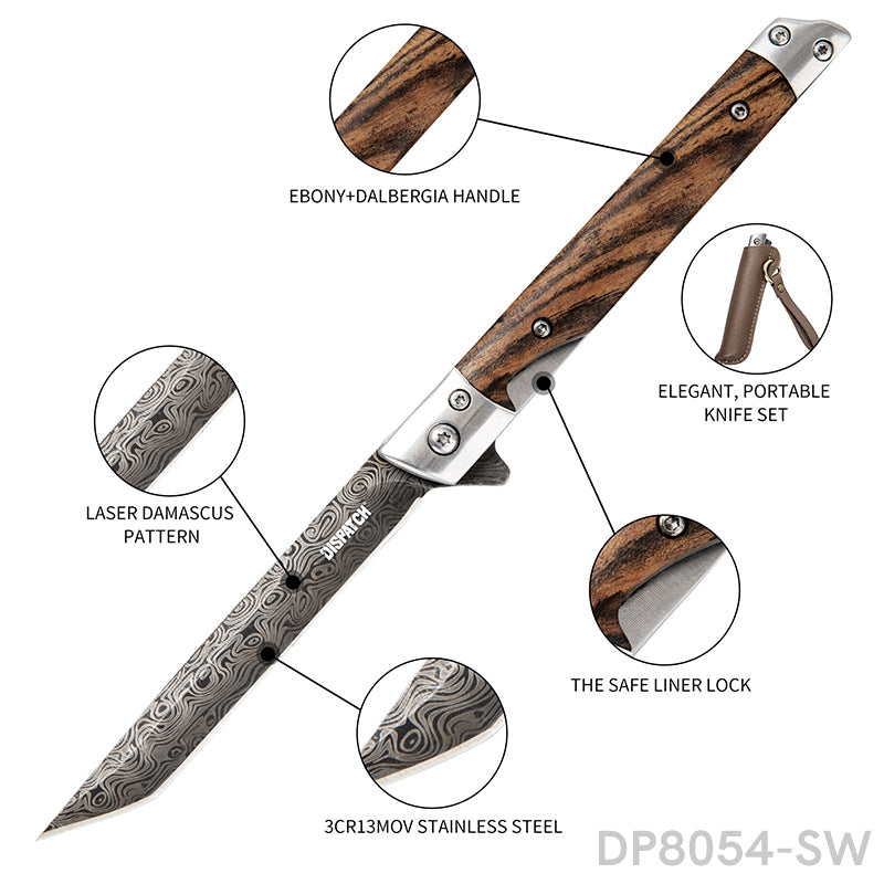 Elegant Slim Folding Pocket Knife Liner Lock with Laser Damascus Pattern