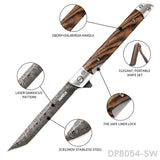 Elegant Slim Folding Pocket Knife Liner Lock with Laser Damascus Pattern