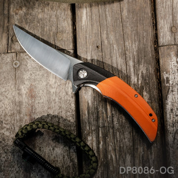 Trailing Point Blade Folding Pocket Knife with Orange G10 Handle