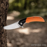 Trailing Point Blade Folding Pocket Knife with Orange G10 Handle