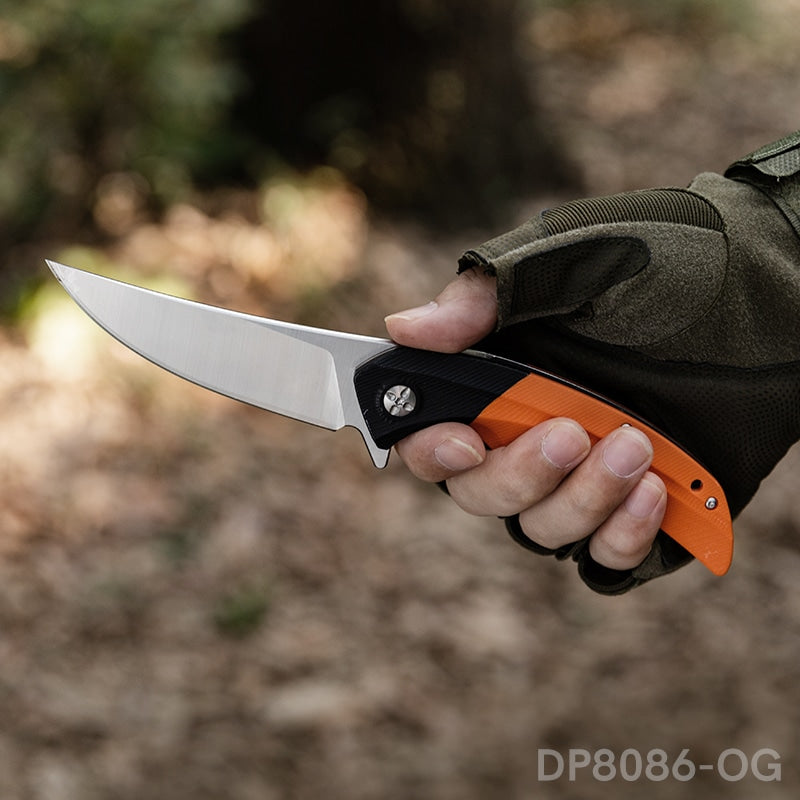 Trailing Point Blade Folding Pocket Knife with Orange G10 Handle