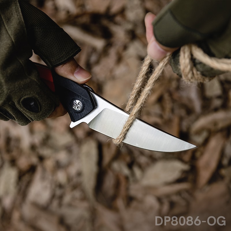 Trailing Point Blade Folding Pocket Knife with Orange G10 Handle