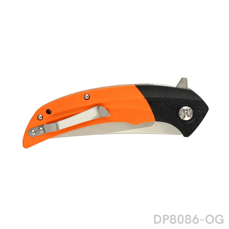 Trailing Point Blade Folding Pocket Knife with Orange G10 Handle