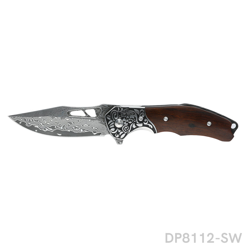 Low Profile VG10 Damascus Blade Pocket Knife with Rosewood Handle