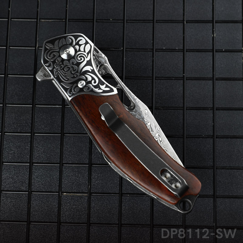 Low Profile VG10 Damascus Blade Pocket Knife with Rosewood Handle