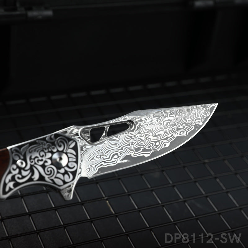 Low Profile VG10 Damascus Blade Pocket Knife with Rosewood Handle