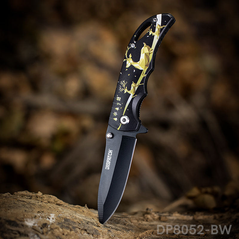 Spring Assisted Drop Point Folding Knife with Holiday Design 3D Effect Handle - Dispatch Outdoor Life