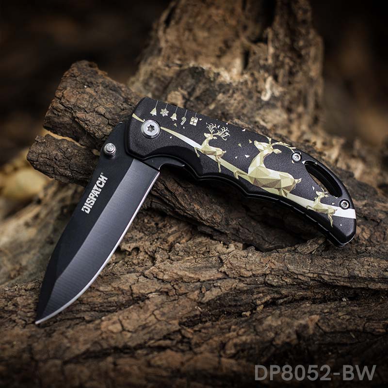 Spring Assisted Drop Point Folding Knife with Holiday Design 3D Effect Handle - Dispatch Outdoor Life