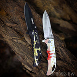 Spring Assisted Drop Point Folding Knife with Holiday Design 3D Effect Handle - Dispatch Outdoor Life