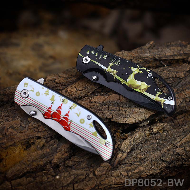 Spring Assisted Drop Point Folding Knife with Holiday Design 3D Effect Handle - Dispatch Outdoor Life
