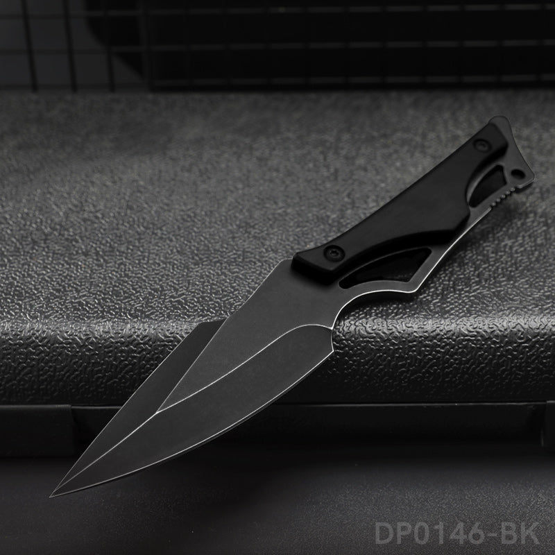 Stonewashed Fixed Blade Knife with Nylon Sheath for Outdoors