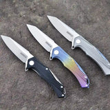 5" D2 Blade And Titanium Handle Folding Knife With Nylon Sheath