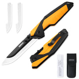 Drop Point Replaceable Blade Folding Hunting Knife with ABS+TPR Anti-Slip Handle, 3 Blades and Blade Box