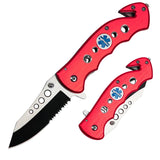 4.5" Closed Folding Pocket Knife Alumina Handle with Rope Cutter and Glass Breaker