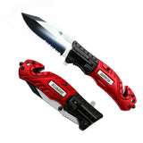 4.75'' Closed Folding Pocket Knife with Serrated Clip Point Blade, Glass Breaker, and Flashlight