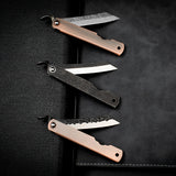 Japanese Higonokami Damascus Steel Pocket Knife with Copper Handle