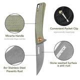 DISPATCH Pocket Folding Knife, 8cr13 Stainless Steel, Micarta Handle,Outdoors Multi-use Camping Knife