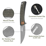 DISPATCH Pocket Folding Knife, 8cr13 Stainless Steel, Micarta Handle,Outdoors Multi-use Camping Knife