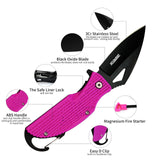 Lightweight EDC Folding Pocket Knife with Carabiner Clip and Fire Starter