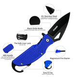 Lightweight EDC Folding Pocket Knife with Carabiner Clip and Fire Starter