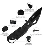 Lightweight EDC Folding Pocket Knife with Carabiner Clip and Fire Starter