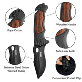 3.5 Inches Blackened Blades Outdoor Folding Knife with Wood Handle