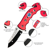 4.5" Closed Folding Pocket Knife Alumina Handle with Rope Cutter and Glass Breaker