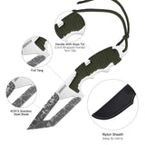 Full Tang Tanto Fixed Blade Knife with Sheath and Cord-Wrapped Handle