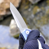 5" D2 Blade And Titanium Handle Folding Knife With Nylon Sheath