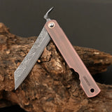 EDC Damascus Steel Lockless Gentleman's Pocket Knife for Outdoor Adventurers & Collectors