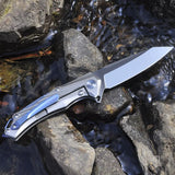 5" D2 Blade And Titanium Handle Folding Knife With Nylon Sheath