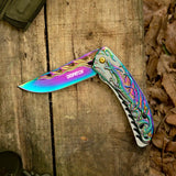 Dispatch Pocket Knife for Men Women with Clip, Folding Knife with Dragon Pattern Handle