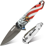 US Flag Folding Knife with 3Cr Stainless Steel Gray Titanium Coated Blade