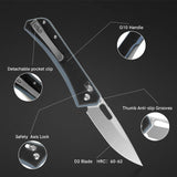 4.25 Inch D2 Steel Drop Point Blade with G10 Handle Pocket Knife