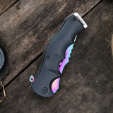 Fashion Colorful Folding Knife Serrated Blade with Safety Finger Grip Handle