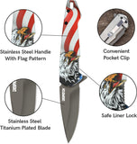 US Flag Folding Knife with 3Cr Stainless Steel Gray Titanium Coated Blade