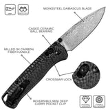 UltraFlight Damascus Folding Knife Carbon Fiber Handle, 3.2" Drop Point