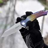 5" D2 Blade And Titanium Handle Folding Knife With Nylon Sheath