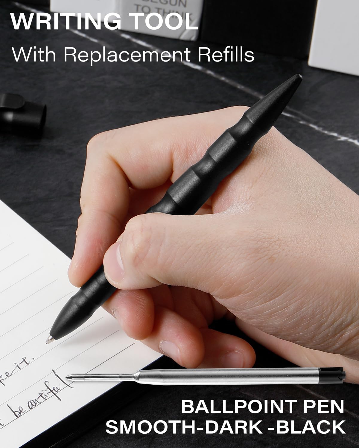 Tactical EDC Pen with Tungsten Steel Glass Breaker, Aluminum Body, Compatible with Parker Style Refills