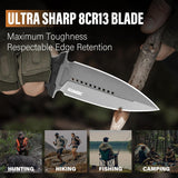 Dual Edge Fixed Blade  Survival Camping Knife G10 Handle with Waist Clip Kydex Sheath