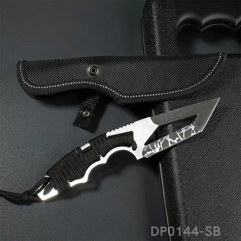 Full Tang Tanto Fixed Blade Knife with Sheath and Cord-Wrapped Handle