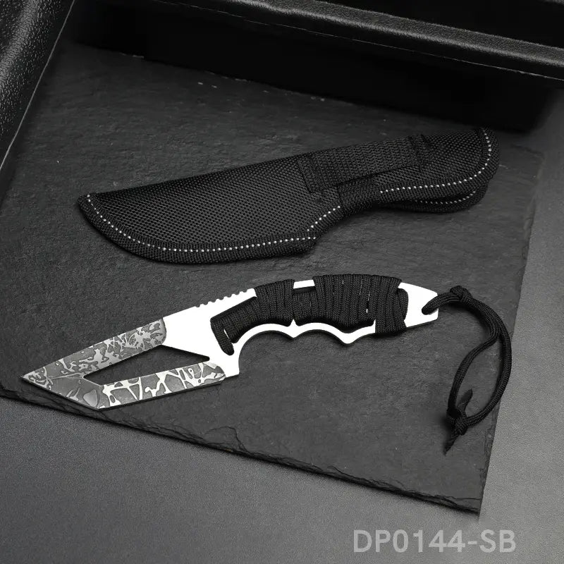Full Tang Tanto Fixed Blade Knife with Sheath and Cord-Wrapped Handle