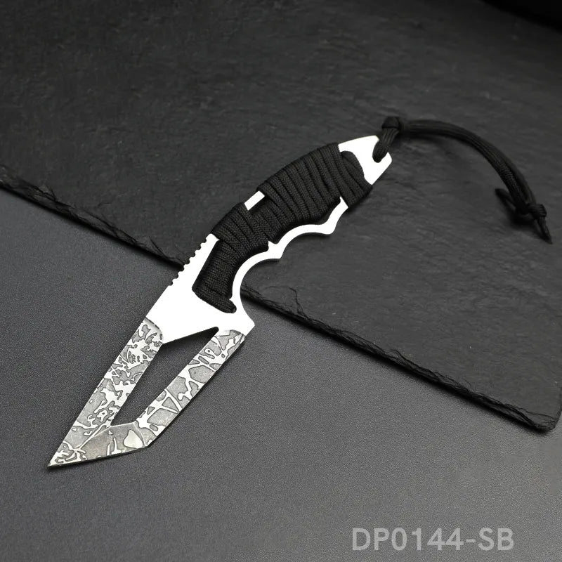Full Tang Tanto Fixed Blade Knife with Sheath and Cord-Wrapped Handle