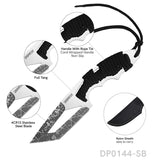 Full Tang Tanto Fixed Blade Knife with Sheath and Cord-Wrapped Handle