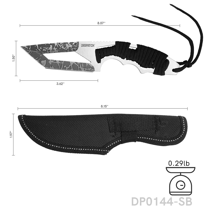Full Tang Tanto Fixed Blade Knife with Sheath and Cord-Wrapped Handle