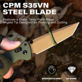 RBLACK 3.3" Tanto EDC Folding Knife with CPM S35VN Blade, Axis Lock G10 Handle