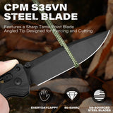 RBLACK 3.3" Tanto EDC Folding Knife with CPM S35VN Blade, Axis Lock G10 Handle